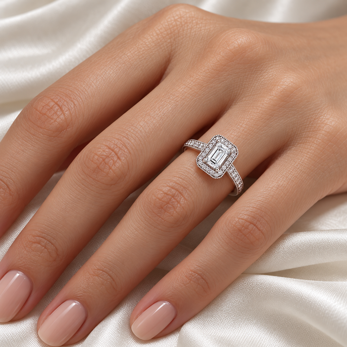 0,69 Karat Lab Pırlanta Özel Tasarım Halo Baget TektaşYüzük - elde