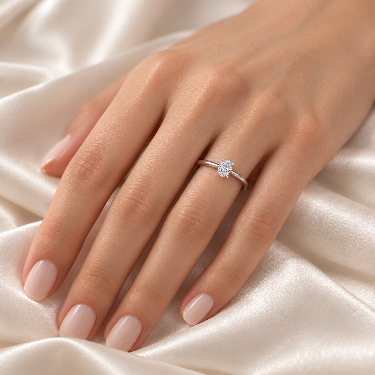 0.70 Karat Oval Kesim Lab Pırlanta Tektaş Yüzük - elde
