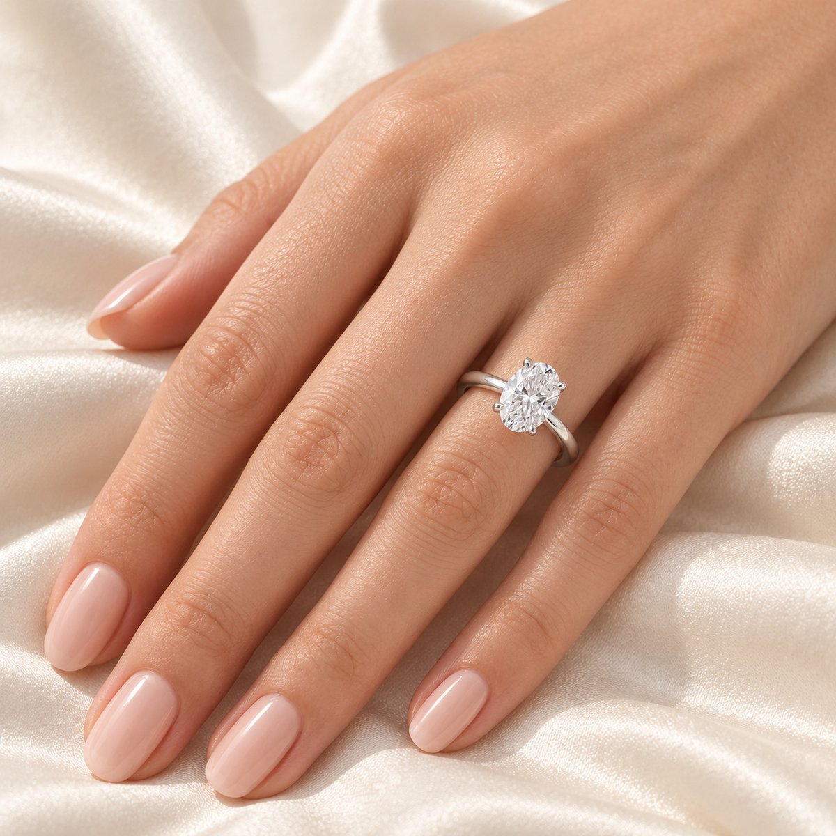 1,00 Karat Lab Pırlanta Oval Kesim Tektaş Yüzük - elde